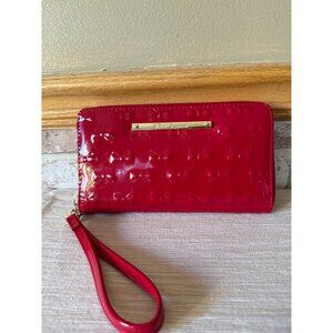 Red Patent Leather Betsey Johnson Wristlet Wallet Card Holder Bow Embossed